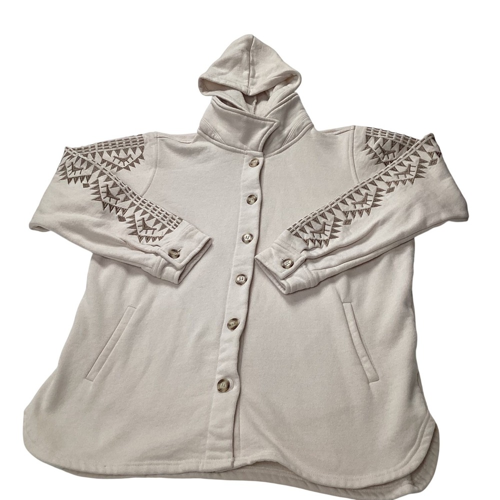 BKE Mens Cream Southwestern Geometric Embroidered Button Up‎ Hooded Jacket